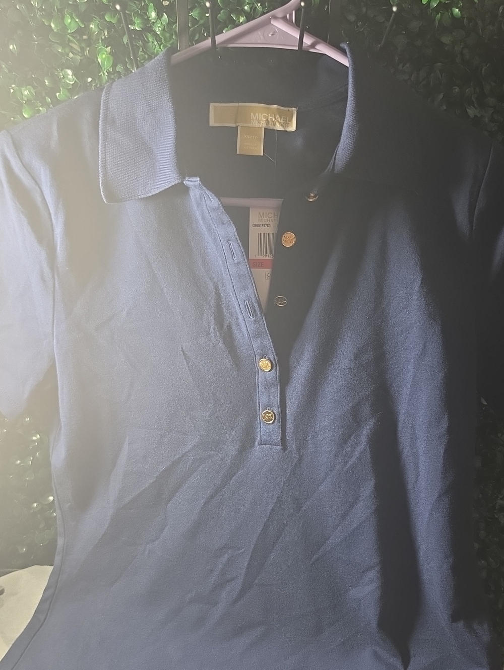 Michael Kors Woman Navy Polo with Gold-Tone Buttons